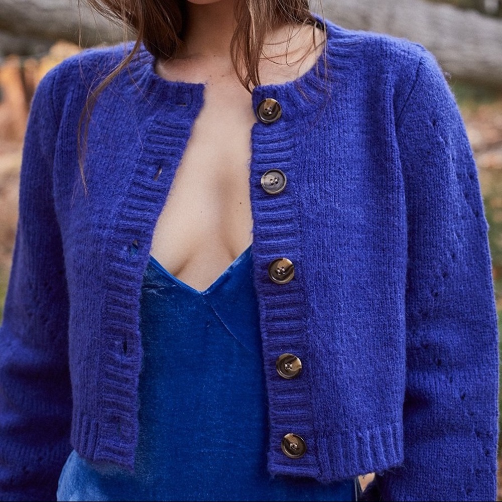 For Love and Lemons Mia Pointelle Cobalt Cardigan